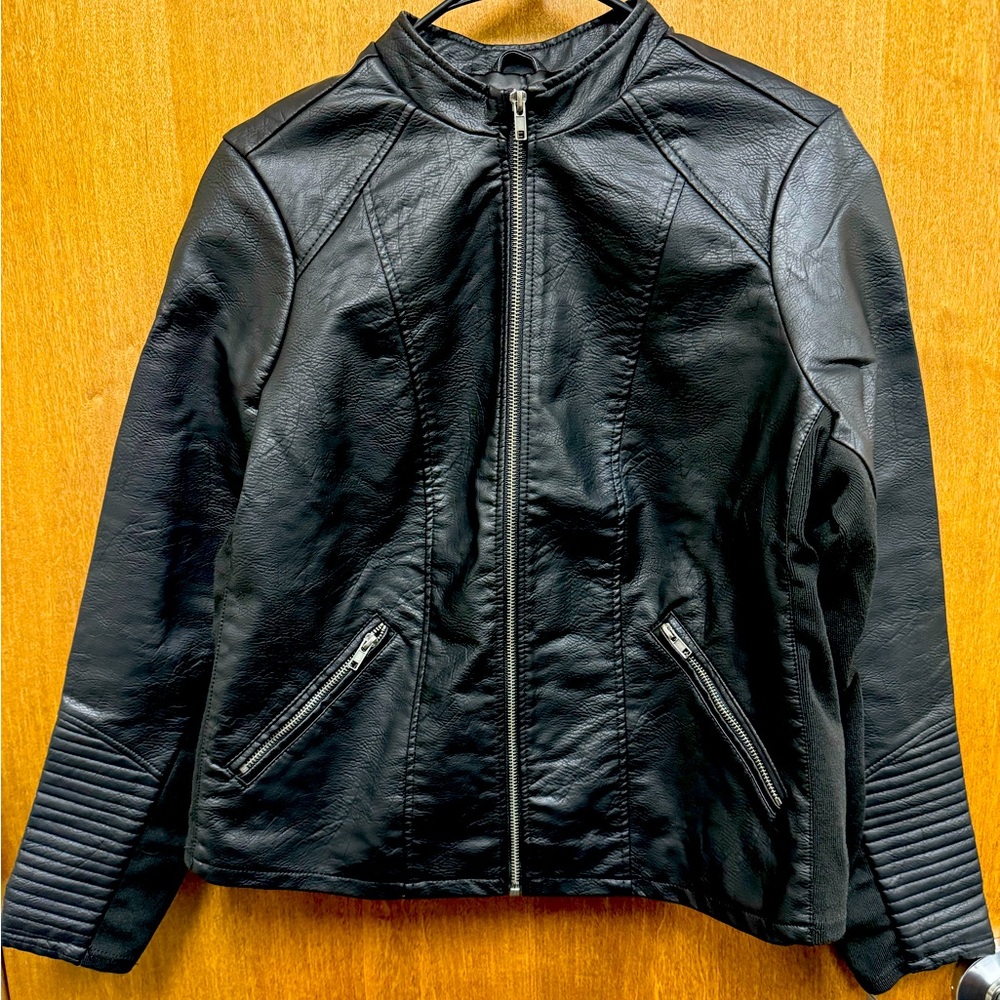 Faux Leather Collarless Moto Jacket